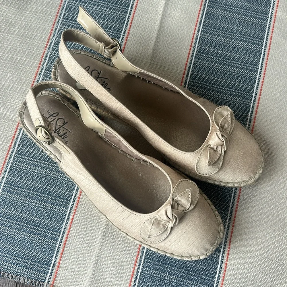 Life Stride Light Beige Espadrille Slingback Flats with Bow